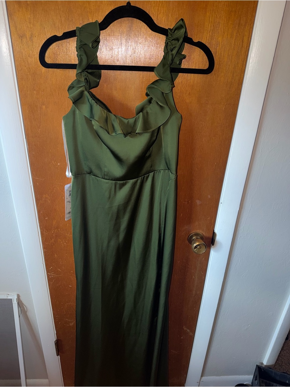Azazie Olive Green Ruffle-Strap Maxi Dress - Picture 3 of 3